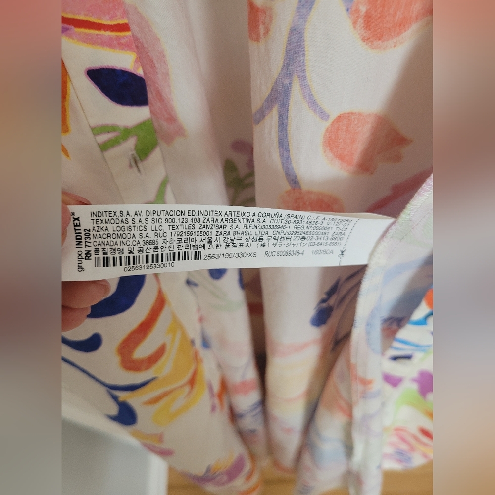 Zara 100% Cotton Multicolored White Pink Floral Maxi Dress With Belt SIZE XS - Picture 7 of 10